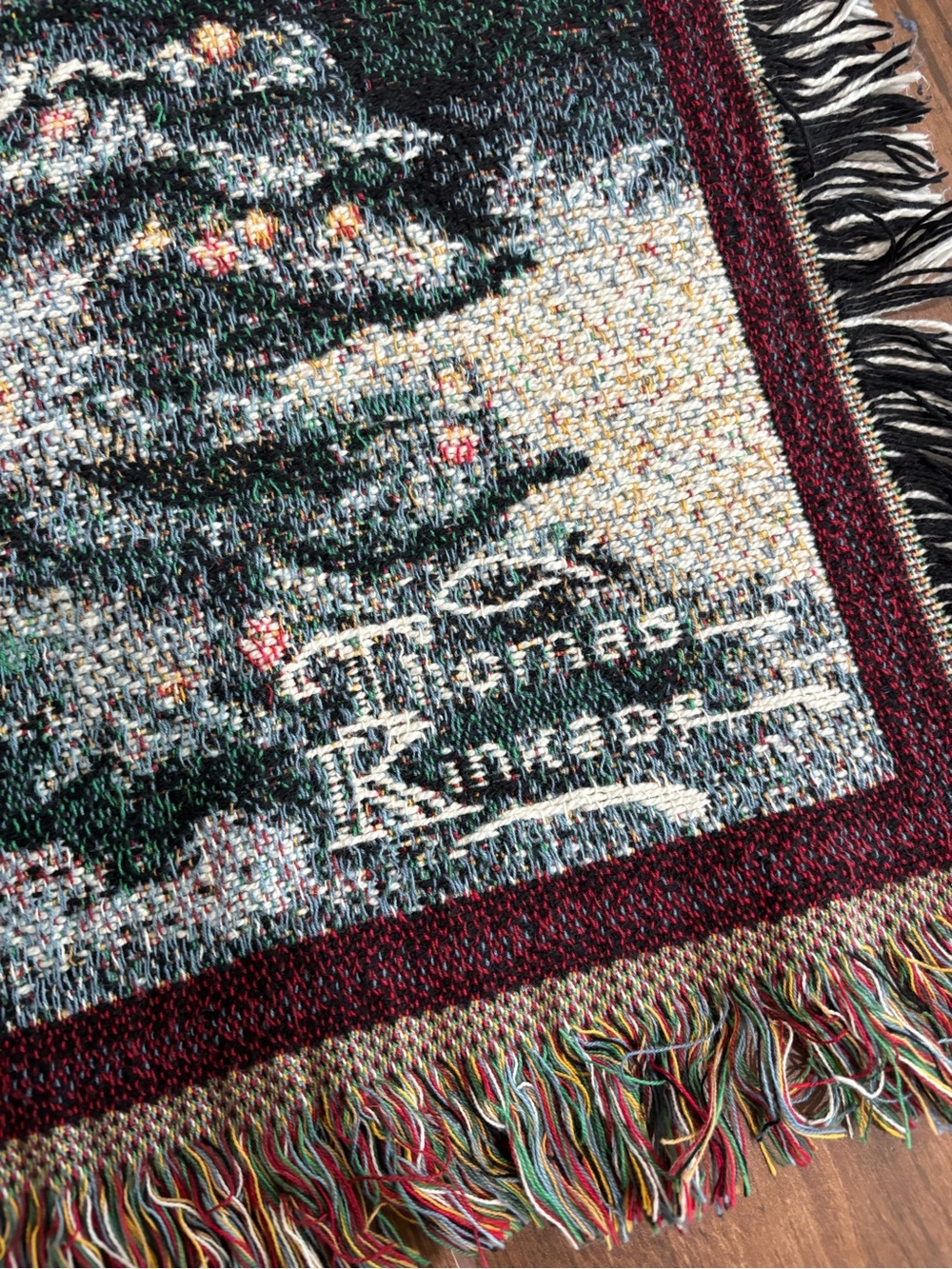 Thomas Kinkade Christmas Winter Village Woven Tapestry Throw Blanket - Picture 7 of 7